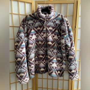 Eddie Bauer Geometric Teddy Pullover Jacket - Pink, Cream, Blue